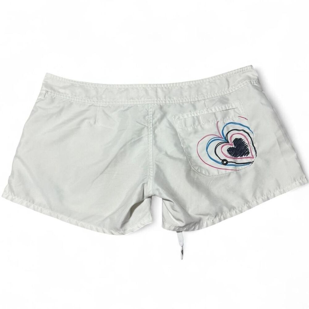Body Glove Y2K White Board Shorts Heart Pocket Drawstring Women’s Size M